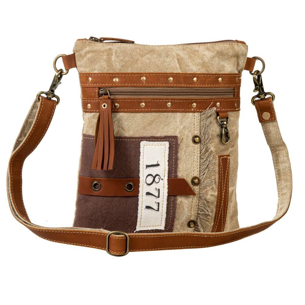 7775 Yesteryear Vintage Hobo Handbag - Sand, Canvas with Leather Strap